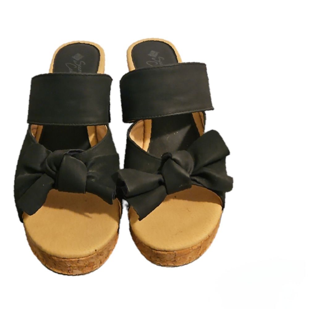 Secret Celebrity Wedges 9.5 US Women's Cork Black With Bow Ready For Spring Cute